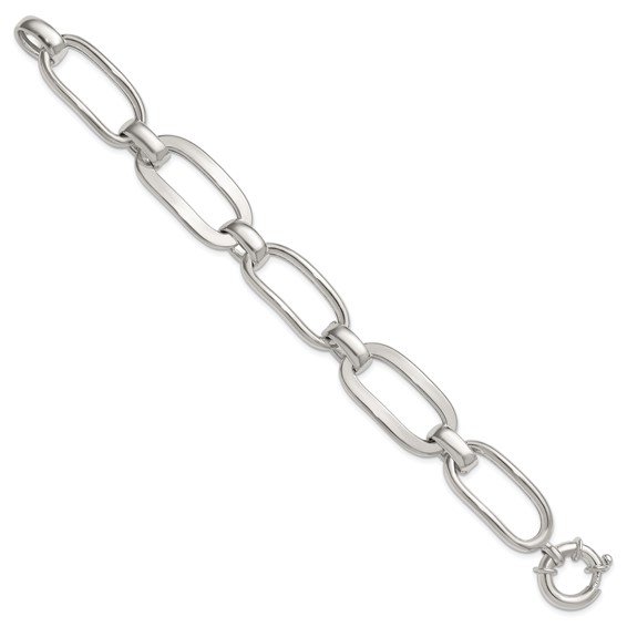 Sterling Silver Polished Long Oval and Round Link 7.5 inch Bracelet