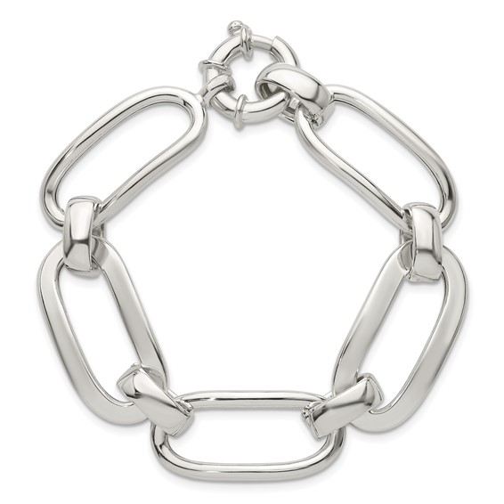 Sterling Silver Polished Long Oval and Round Link 7.5 inch Bracelet