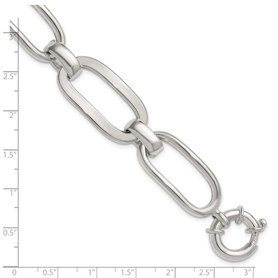 Sterling Silver Polished Long Oval and Round Link 7.5 inch Bracelet