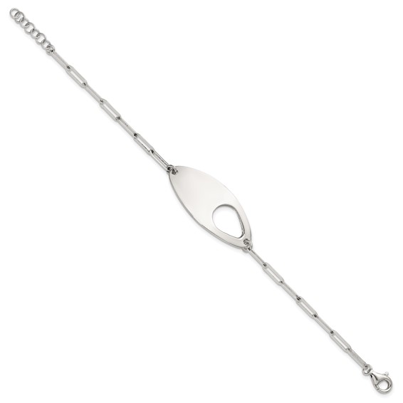 Sterling Silver Fancy Geometric Center with Paperclip Link 7 inch with 0.5 inch Extension Bracelet