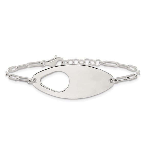 Sterling Silver Fancy Geometric Center with Paperclip Link 7 inch with 0.5 inch Extension Bracelet