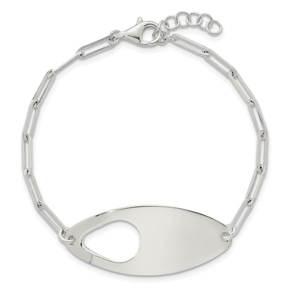 Sterling Silver Fancy Geometric Center with Paperclip Link 7 inch with 0.5 inch Extension Bracelet