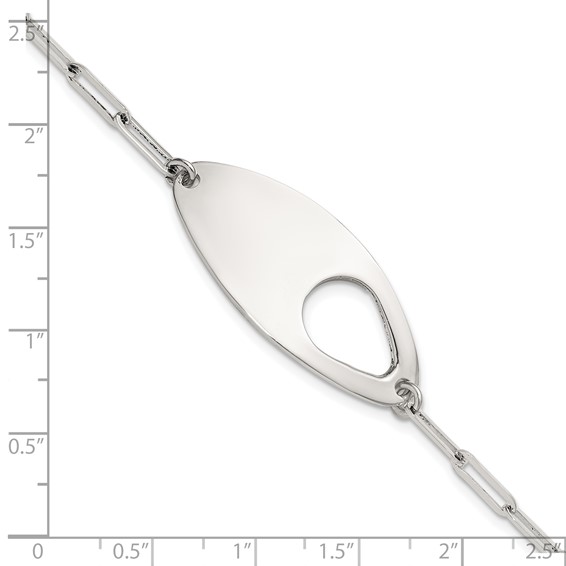 Sterling Silver Fancy Geometric Center with Paperclip Link 7 inch with 0.5 inch Extension Bracelet