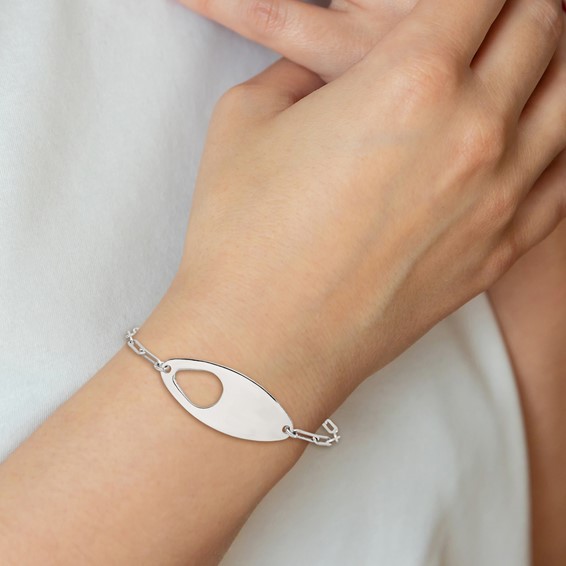 Sterling Silver Fancy Geometric Center with Paperclip Link 7 inch with 0.5 inch Extension Bracelet