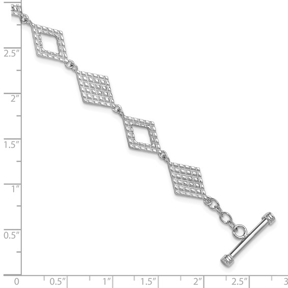 Sterling Silver Rhodium-plated Polished Diamond-Shape Textured 7.5 inch Toggle Bracelet