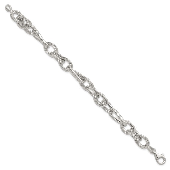 Sterling Silver Polished and Textured Triple Link and Twisted Link 8 inch Bracelet