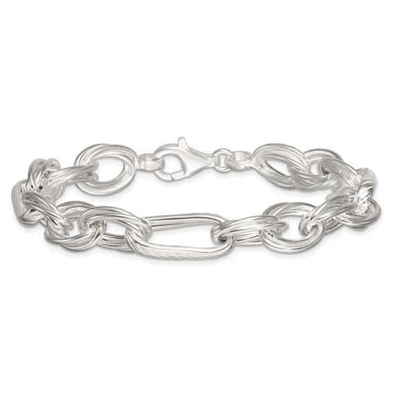 Sterling Silver Polished and Textured Triple Link and Twisted Link 8 inch Bracelet