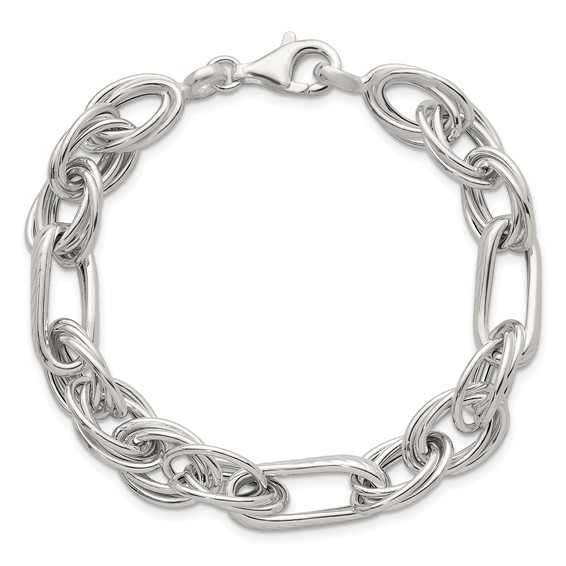 Sterling Silver Polished and Textured Triple Link and Twisted Link 8 inch Bracelet