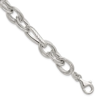 Sterling Silver Polished and Textured Triple Link and Twisted Link 8 inch Bracelet