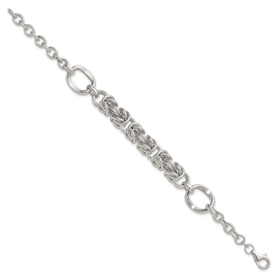 Sterling Silver Polished Fancy Byzantine Center 7.75 inch Bracelet