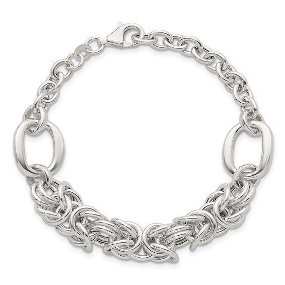 Sterling Silver Polished Fancy Byzantine Center 7.75 inch Bracelet