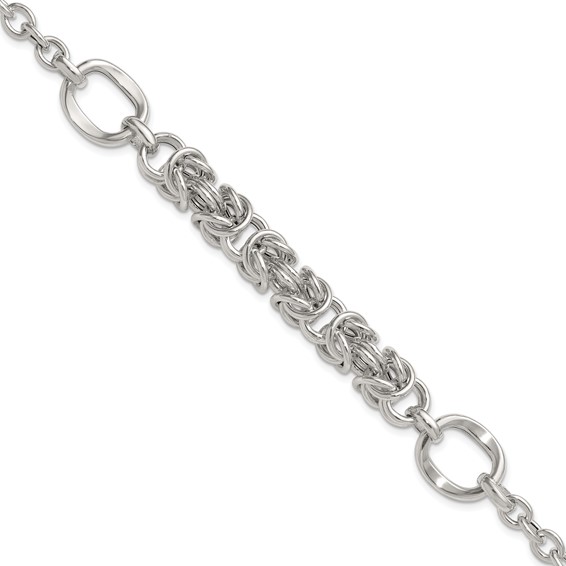 Sterling Silver Polished Fancy Byzantine Center 7.75 inch Bracelet