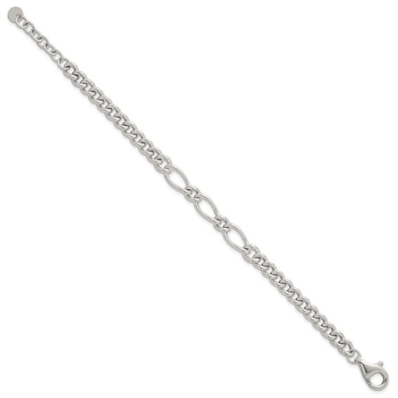 Sterling Silver Polished Mixed Curb Link 6.75 Inch with 1 Inch Extension Bracelet
