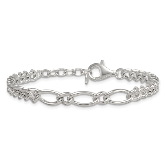 Sterling Silver Polished Mixed Curb Link 6.75 Inch with 1 Inch Extension Bracelet