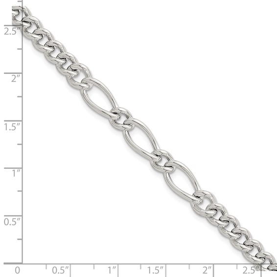 Sterling Silver Polished Mixed Curb Link 6.75 Inch with 1 Inch Extension Bracelet
