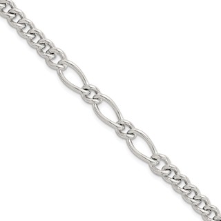 Sterling Silver Polished Mixed Curb Link 6.75 Inch with 1 Inch Extension Bracelet