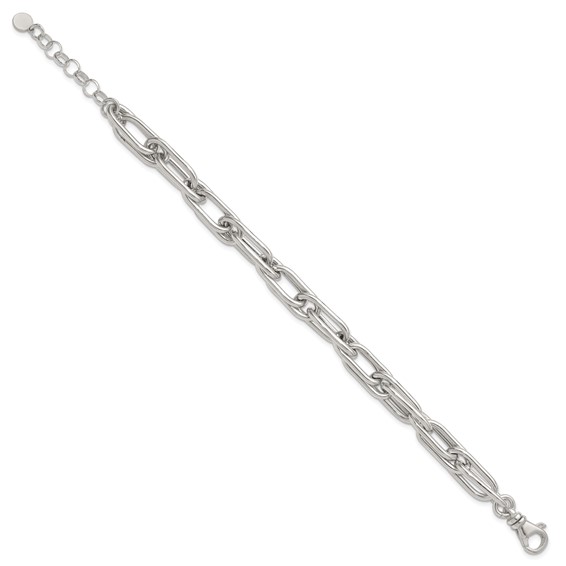 Sterling Silver Polished Oval Double Link 7.5 inch with 1 inch Extender Bracelet
