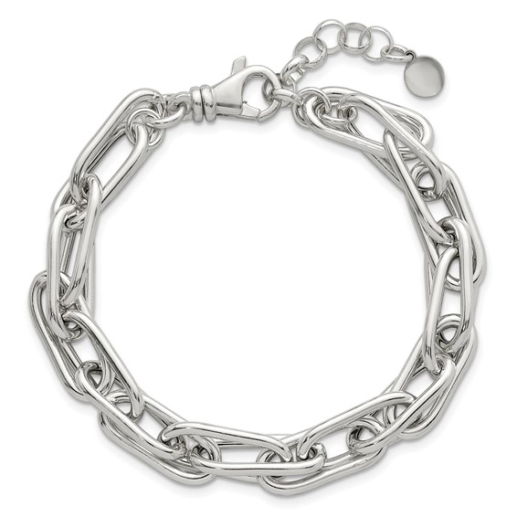 Sterling Silver Polished Oval Double Link 7.5 inch with 1 inch Extender Bracelet