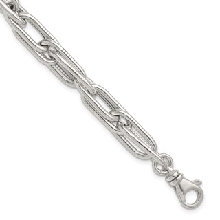 Sterling Silver Polished Oval Double Link 7.5 inch with 1 inch Extender Bracelet