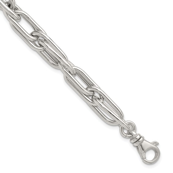 Sterling Silver Polished Oval Double Link 7.5 inch with 1 inch Extender Bracelet