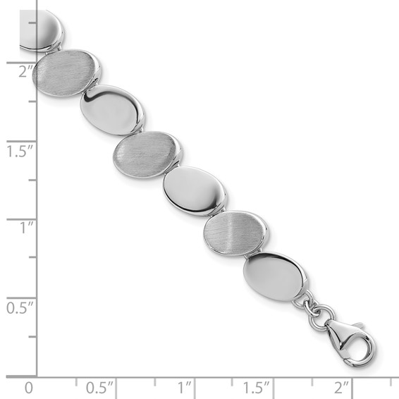 Sterling Silver Rhodium-plated Brushed and Polished Ovals 7.5 inch with 0.5 inch Extension Bracelet