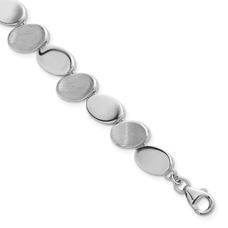Sterling Silver Rhodium-plated Brushed and Polished Ovals 7.5 inch with 0.5 inch Extension Bracelet