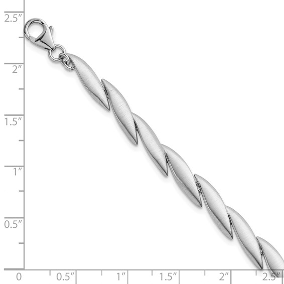 Sterling Silver Rhodium-plated Brushed Fancy 7 inch with 0.5 inch Extension Bracelet