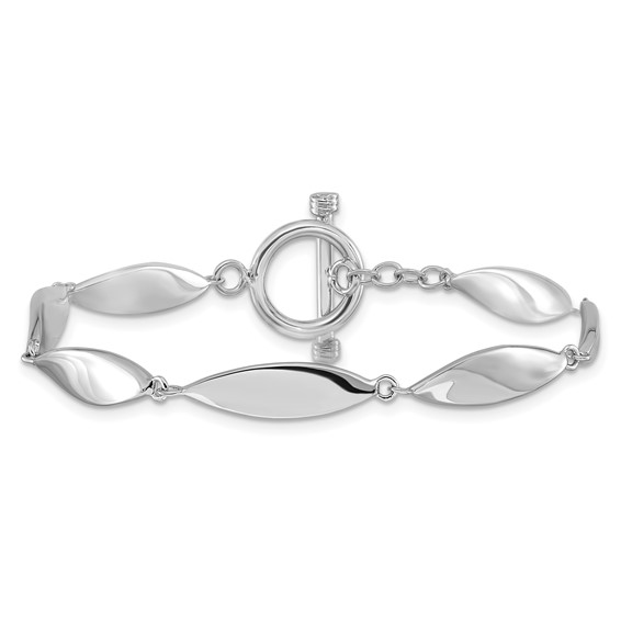 Sterling Silver Rhodium-plated Polished Twisted Ovals 7.5 inch Toggle Bracelet