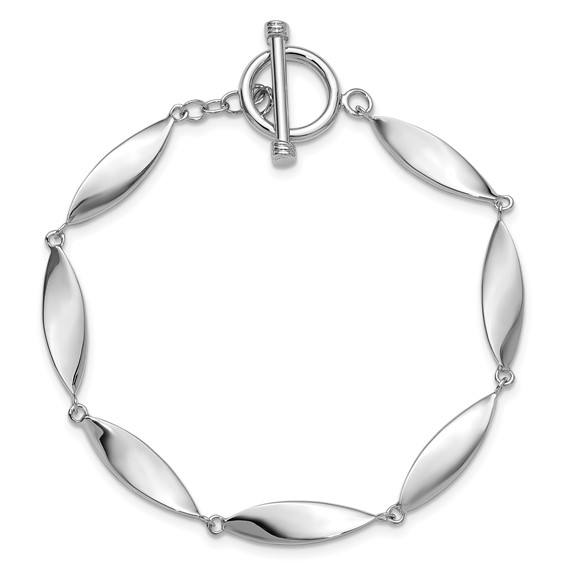 Sterling Silver Rhodium-plated Polished Twisted Ovals 7.5 inch Toggle Bracelet
