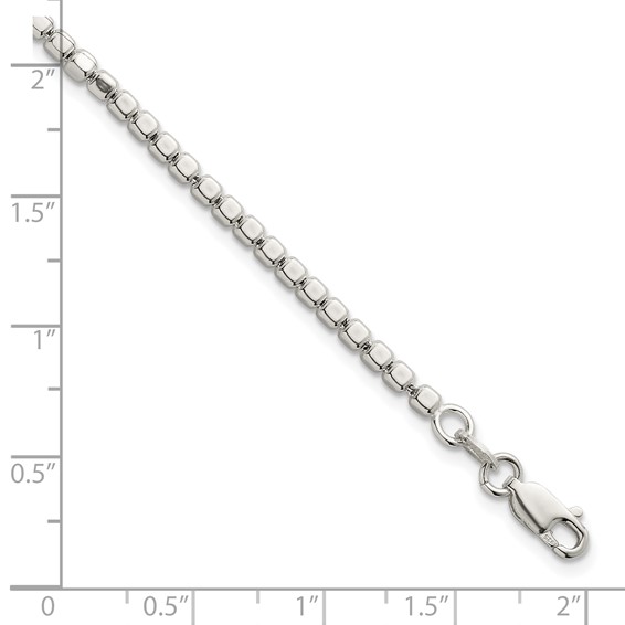 Sterling Silver Polished and Square Beaded 7 Inch with 1 Inch Extension Bracelet
