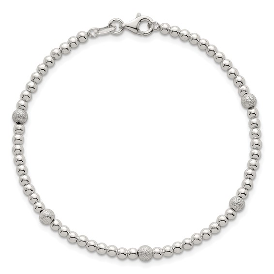 Sterling Silver Polished and Textured Beaded 7.5 inch 5-Station Bracelet