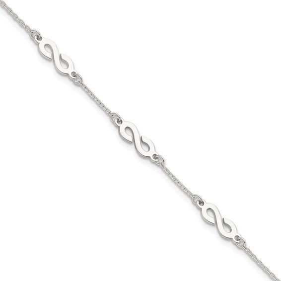 Sterling Silver Polished Infinity 7 inch with 1 inch Extension Bracelet
