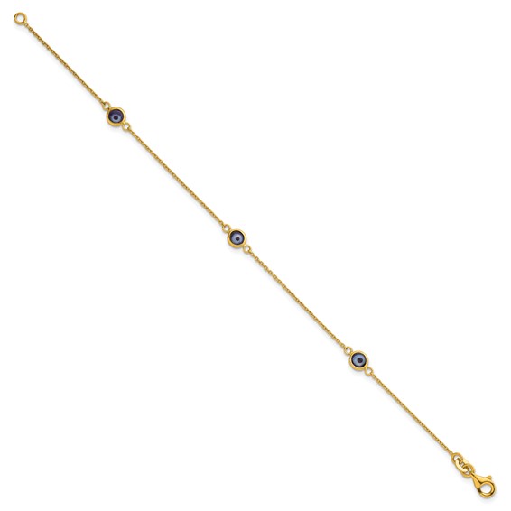 Sterling Silver Gold -tone Polished and Glass Evil Eye 7.25 inch Bracelet