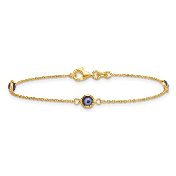 Sterling Silver Gold -tone Polished and Glass Evil Eye 7.25 inch Bracelet