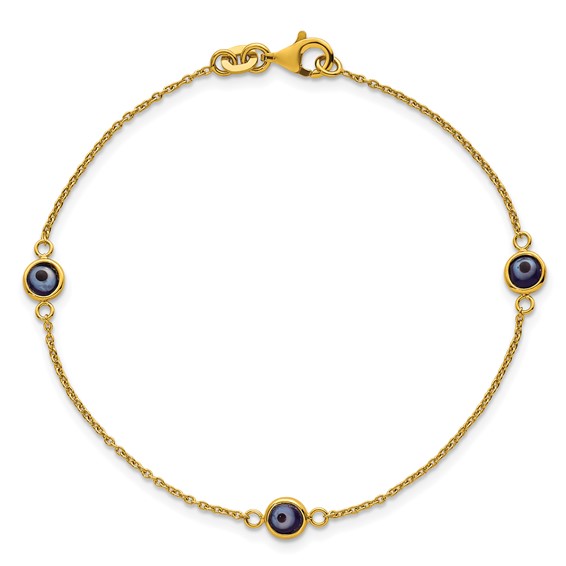 Sterling Silver Gold -tone Polished and Glass Evil Eye 7.25 inch Bracelet