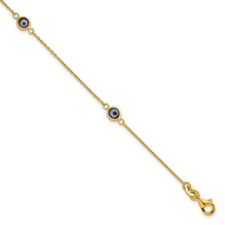 Sterling Silver Gold -tone Polished and Glass Evil Eye 7.25 inch Bracelet