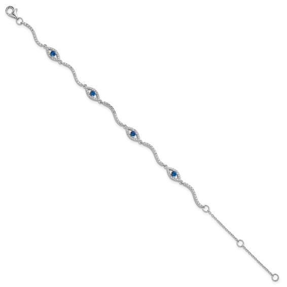 Sterling Silver Rhodium-plated Polished Lab Created Spinel and CZ Evil Eye 6 Inch with 2 Inch Extension Bracelet