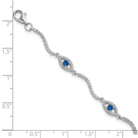 Sterling Silver Rhodium-plated Polished Lab Created Spinel and CZ Evil Eye 6 Inch with 2 Inch Extension Bracelet