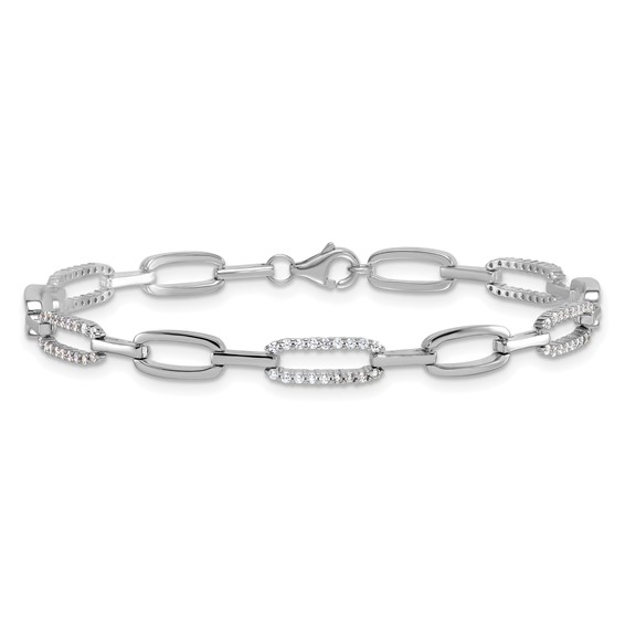 Sterling Silver Rhodium-plated Polished CZ 4.7mm Paperclip Link 7 Inch Bracelet