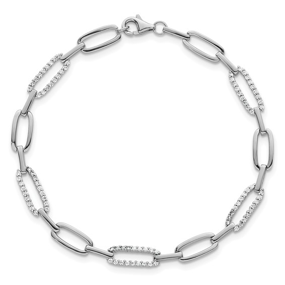 Sterling Silver Rhodium-plated Polished CZ 4.7mm Paperclip Link 7 Inch Bracelet