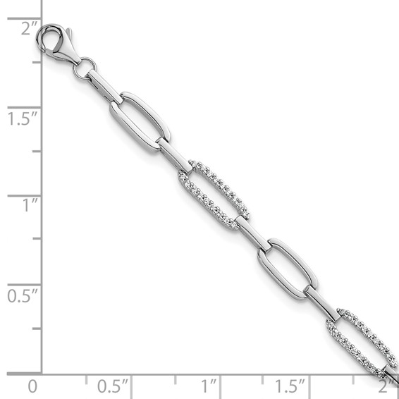 Sterling Silver Rhodium-plated Polished CZ 4.7mm Paperclip Link 7 Inch Bracelet