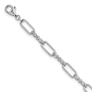 Sterling Silver Rhodium-plated Polished CZ and Paperclip Link 7 Inch with 1 Inch Extension Bracelet