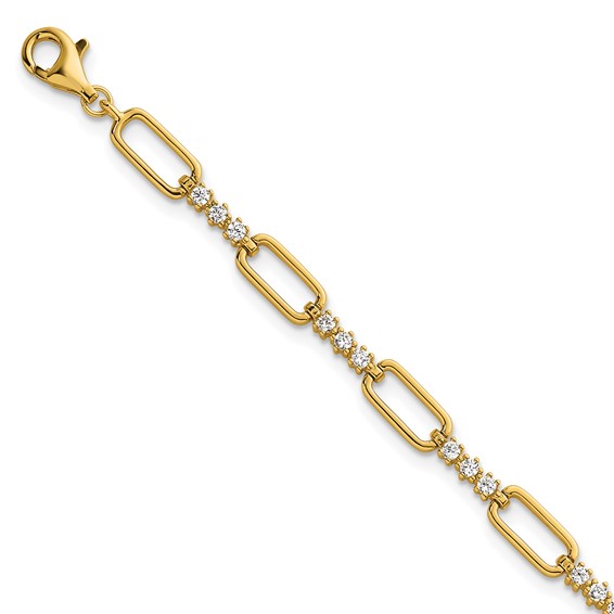 Sterling Silver Gold-tone Polished CZ and Paperclip Link 7 Inch with 1 Inch Extension Bracelet