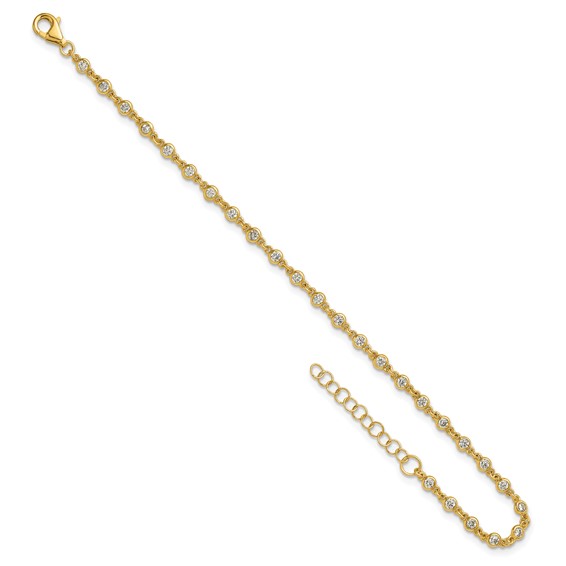 Sterling Silver Gold-tone Polished CZ Station 6.5 Inch with 1 Inch Extension Bracelet