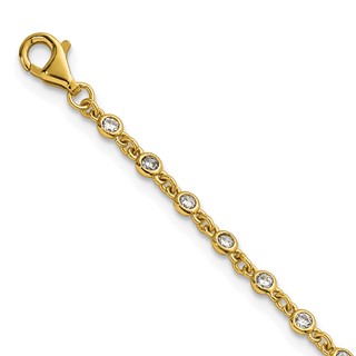 Sterling Silver Gold-tone Polished CZ Station 6.5 Inch with 1 Inch Extension Bracelet