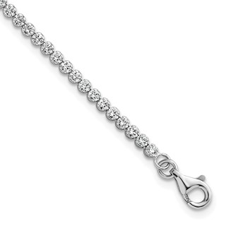 Sterling Silver Rhodium-plated Polished 2.5mm CZ 6.25 inch with 1.25 inch Extender Tennis Bracelet