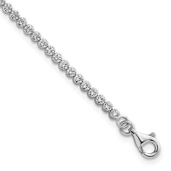 Sterling Silver Rhodium-plated Polished 2.5mm CZ 6.25 inch with 1.25 inch Extender Tennis Bracelet
