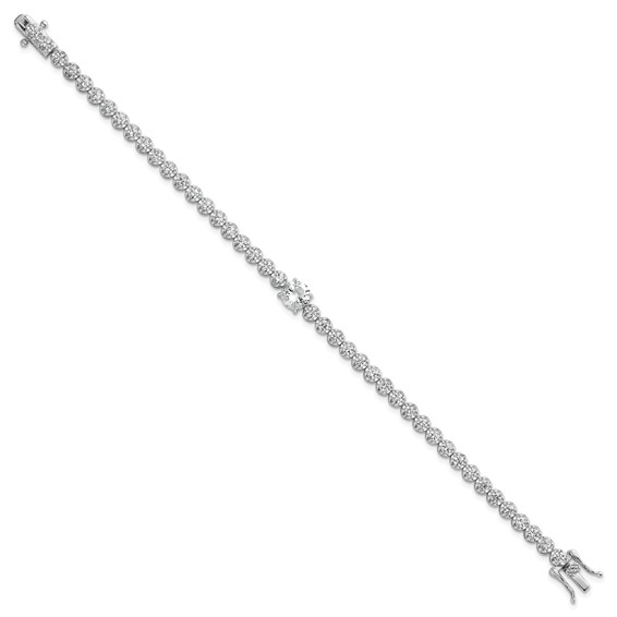 Sterling Silver Rhodium-plated Polished Fancy Round CZ 7.25 Inch Bracelet