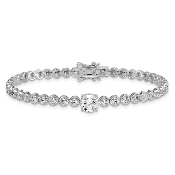 Sterling Silver Rhodium-plated Polished Fancy Round CZ 7.25 Inch Bracelet