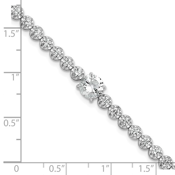 Sterling Silver Rhodium-plated Polished Fancy Round CZ 7.25 Inch Bracelet
